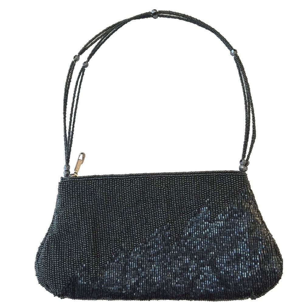 Sasha Beaded Pewter Metallic Evening Shoulderbag Zip Top Small